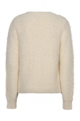 cardigan fuzzy red button cream