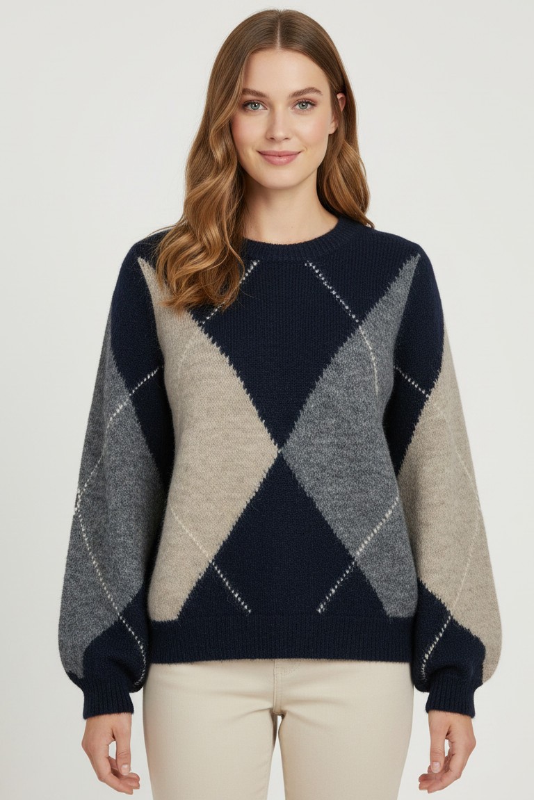 sweater red button indigo
