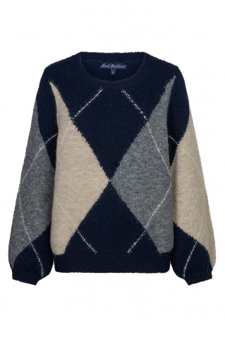 sweater red button indigo