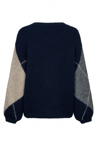 sweater red button indigo