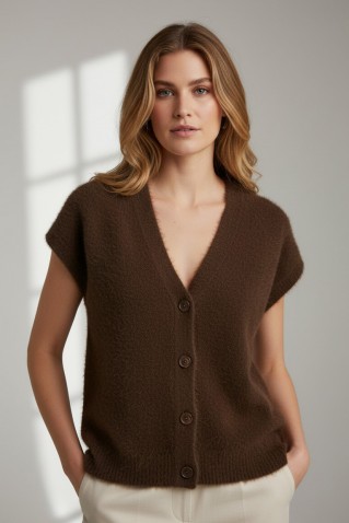 fluffy waistcoat red button praline