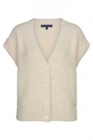 fluffy waistcoat red button cream