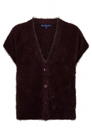 fluffy waistcoat red button burgundy