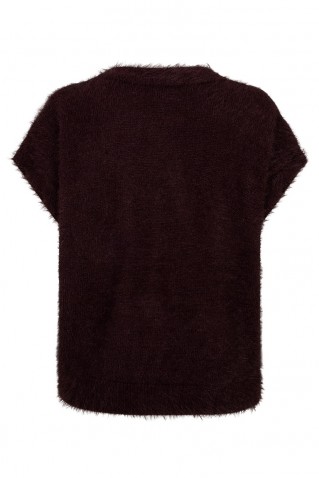 fluffy waistcoat red button burgundy