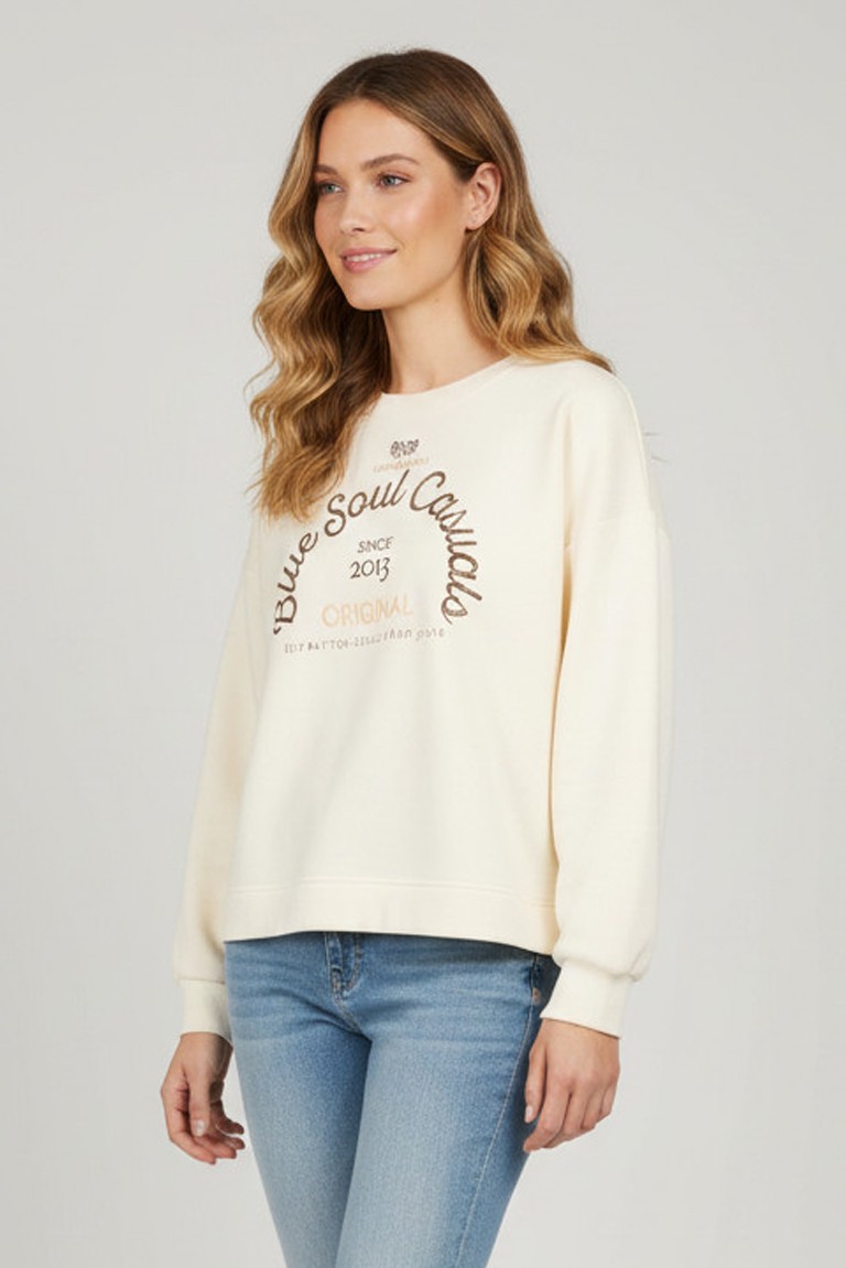 sweater red button ecru/brown