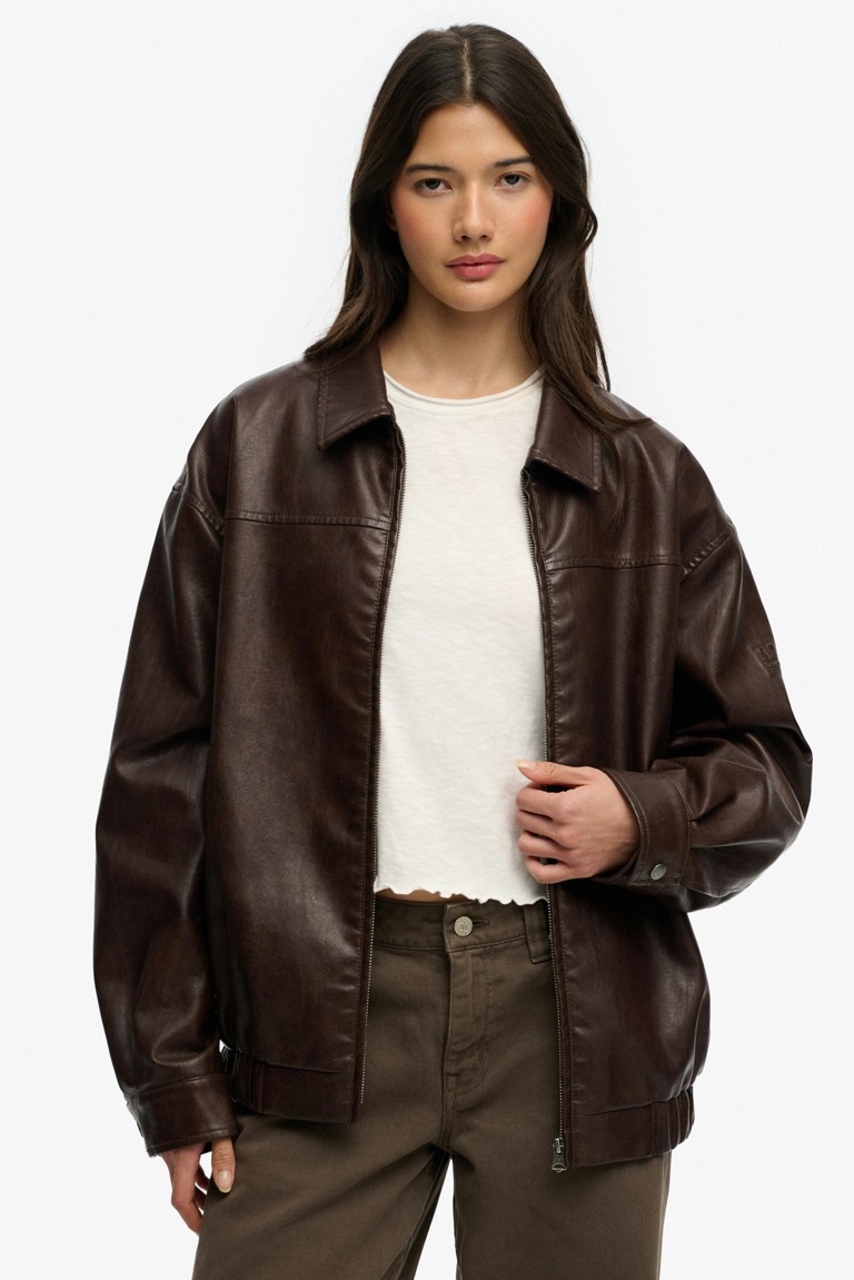 collared oversized bomber jacket superdry & co brown
