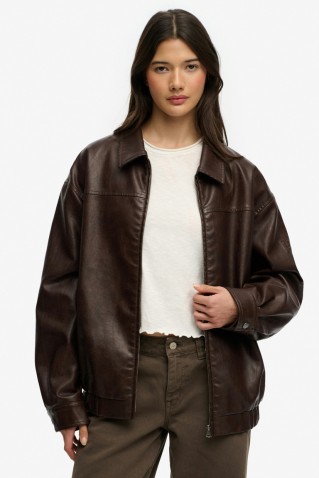 collared oversized bomber jacket superdry & co brown