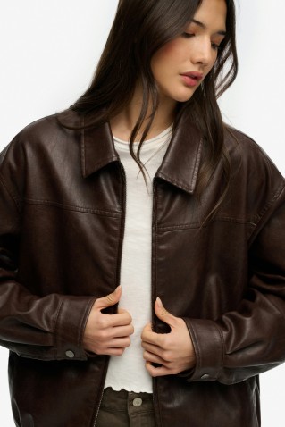 collared oversized bomber jacket superdry & co brown