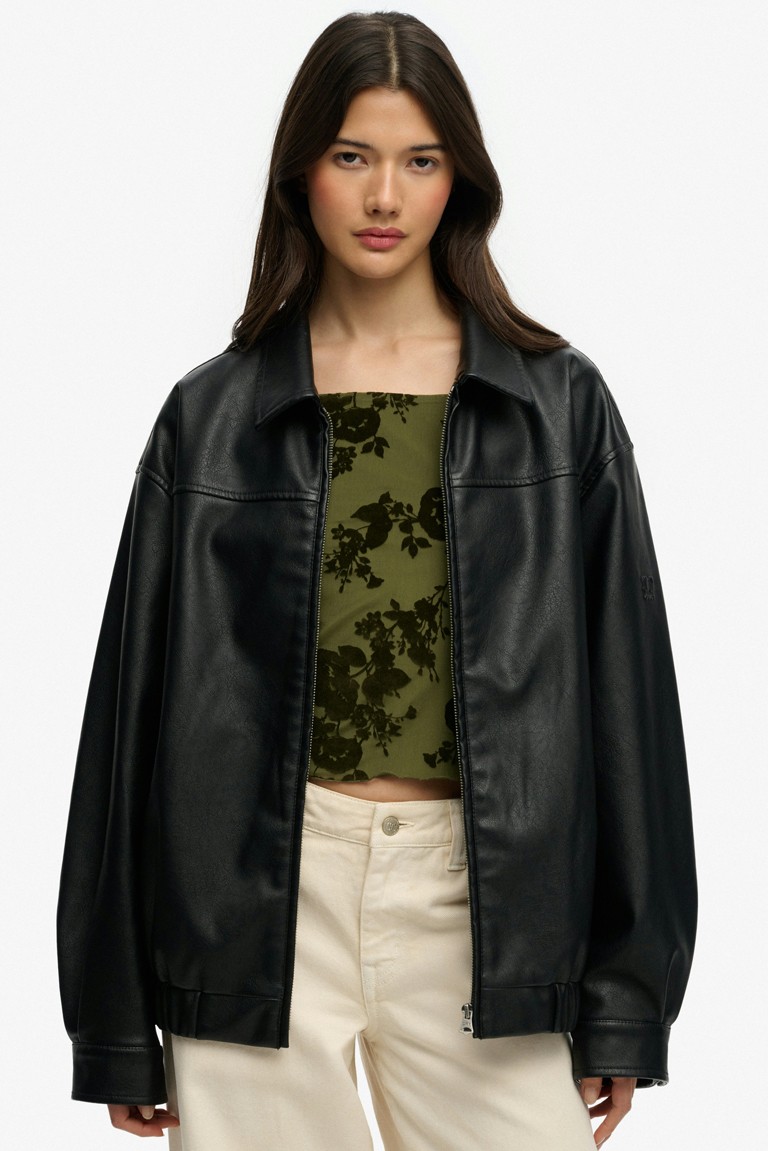 collared oversized bomber jacket superdry & co black