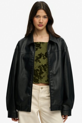 collared oversized bomber jacket superdry & co black