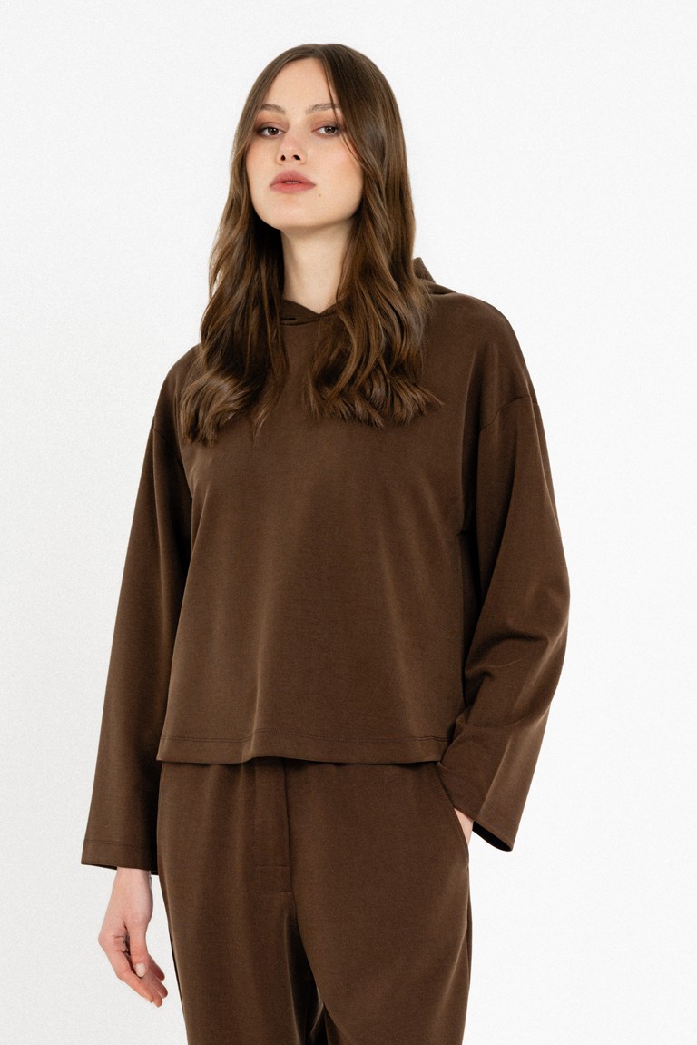 heavy rib sandwashed hoodied top philosophy brown