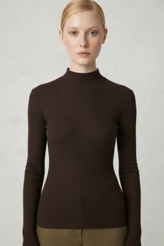 rib turtleneck blouse moutaki brown