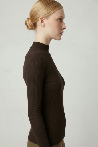 rib turtleneck blouse moutaki brown