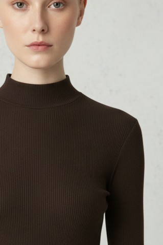 rib turtleneck blouse moutaki brown