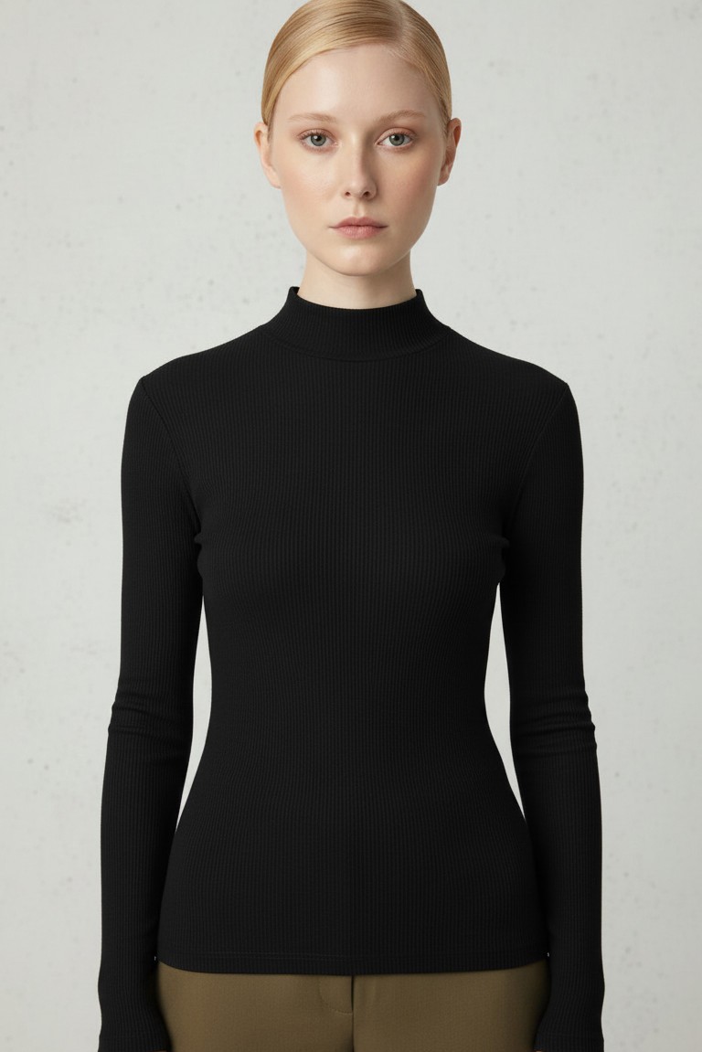 rib turtleneck blouse moutaki black