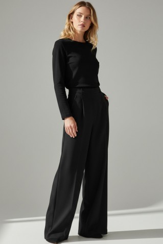 pearl pleated παντελονι red button black