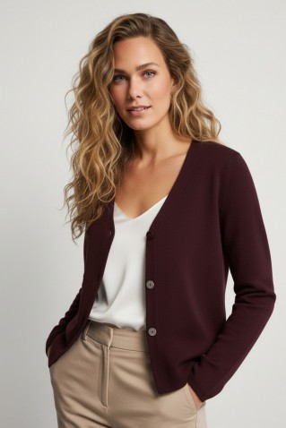 emilie knit blazer red button burgundy