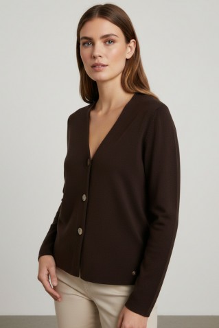 emilie knit blazer red button espresso