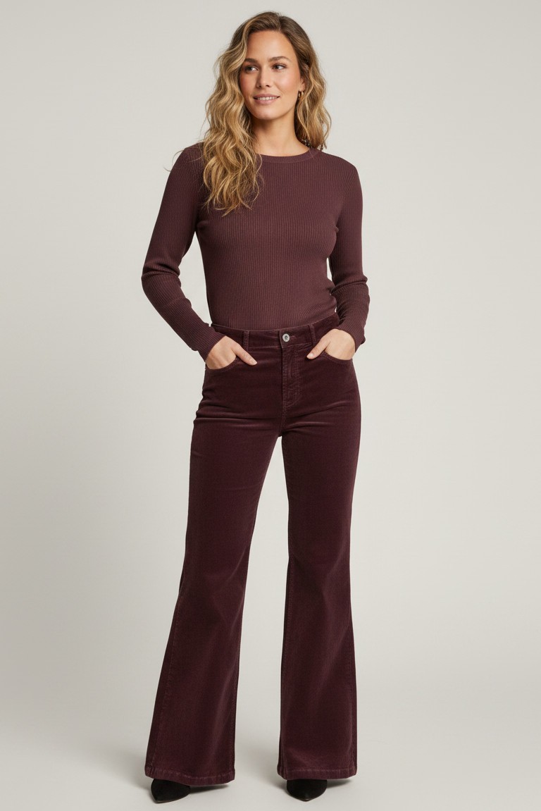 brielle 19w fine cord παντελονι red button burgundy