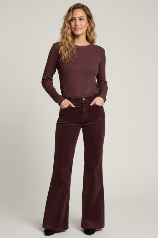 brielle 19wfine cord pants red button burgundy