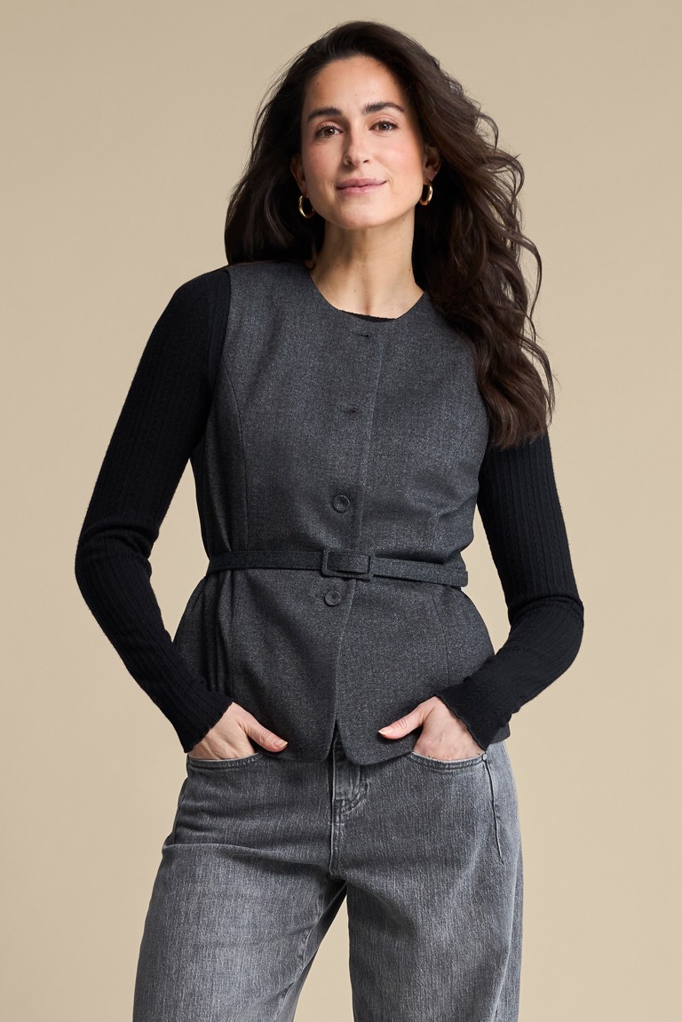 sarah heringbone punta waistcoat red button grey/black