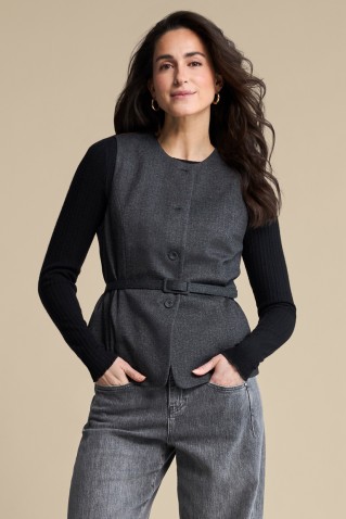 sarah heringbone punta waistcoat red button grey/black