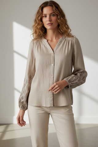 μπλουζα embroidery red button light truffle