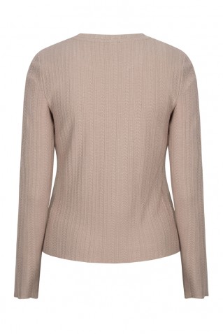 fine knit top red button beige