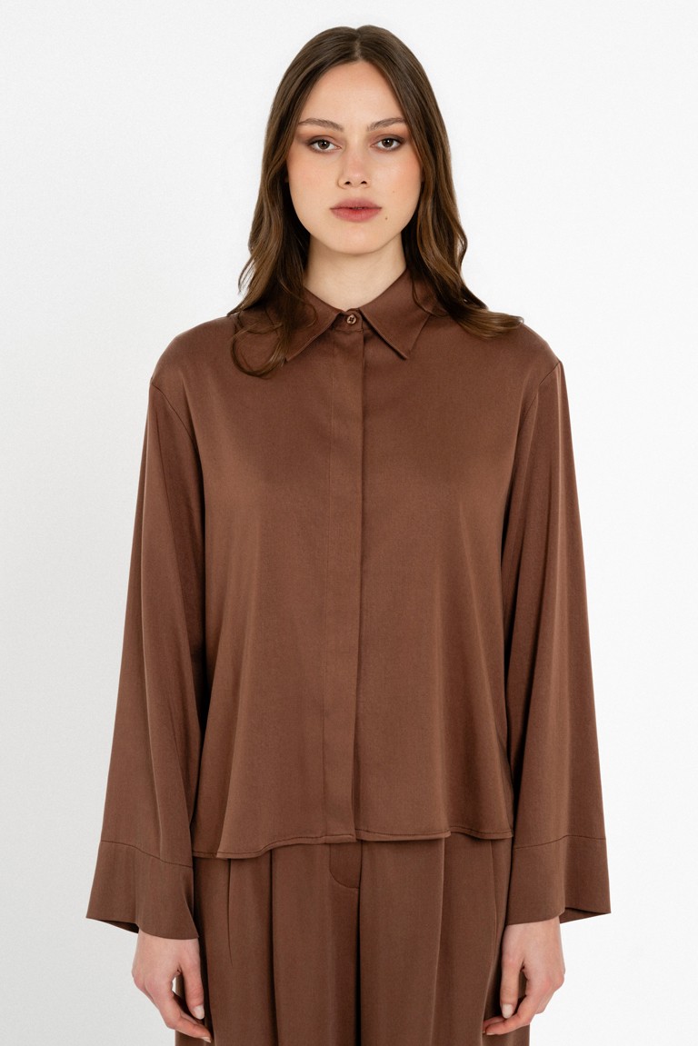 satin sandwashed shirt philosophy dark brown