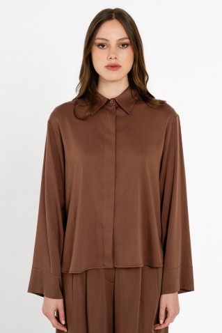 satin sandwashed shirt philosophy dark brown