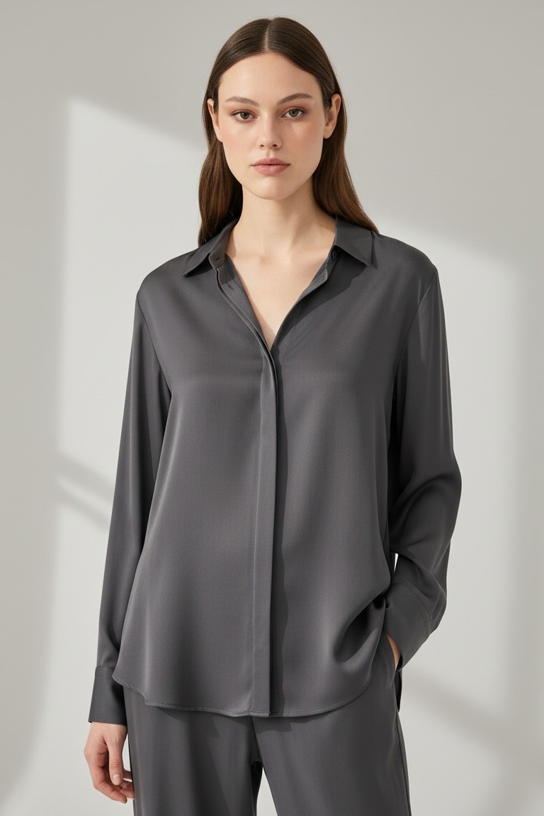 satin sandwashed shirt philosophy anthracite