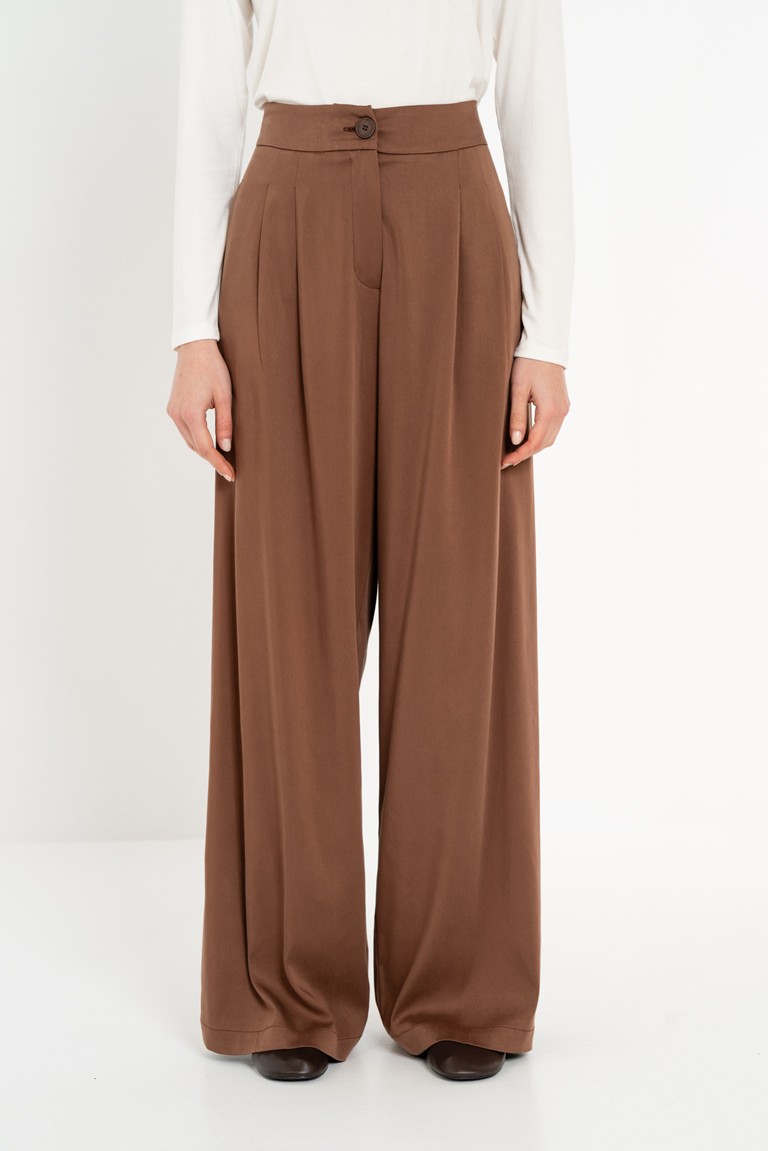 satin sandwashed pleated pants philosophy brown