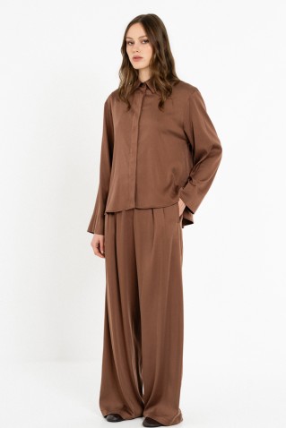 satin sandwashed pleated pants philosophy brown