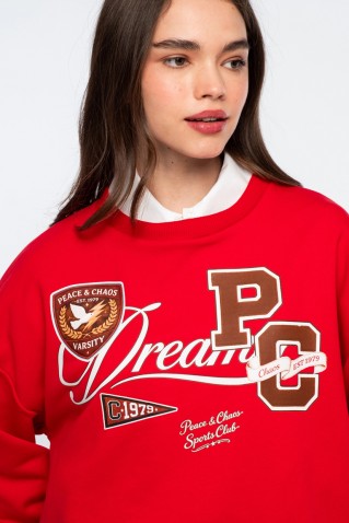 varcity sweater peace & chaos red