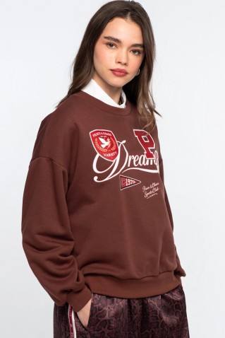varcity sweater peace & chaos brown
