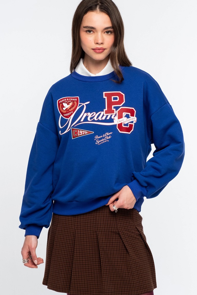 varcity sweater peace & chaos blue