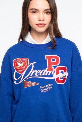 varcity sweater peace & chaos blue