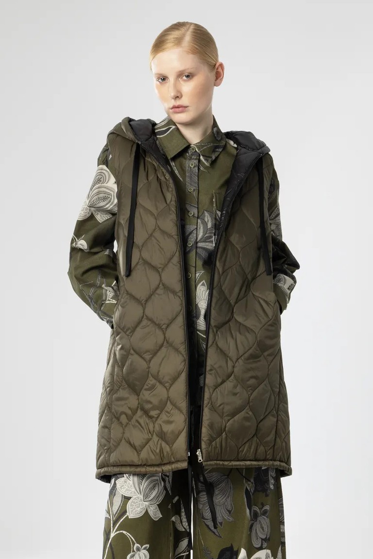 reversible long puffer gilet moutaki khaki