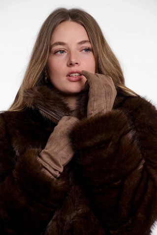 joscha faux fur jacket rino & pelle dark brown